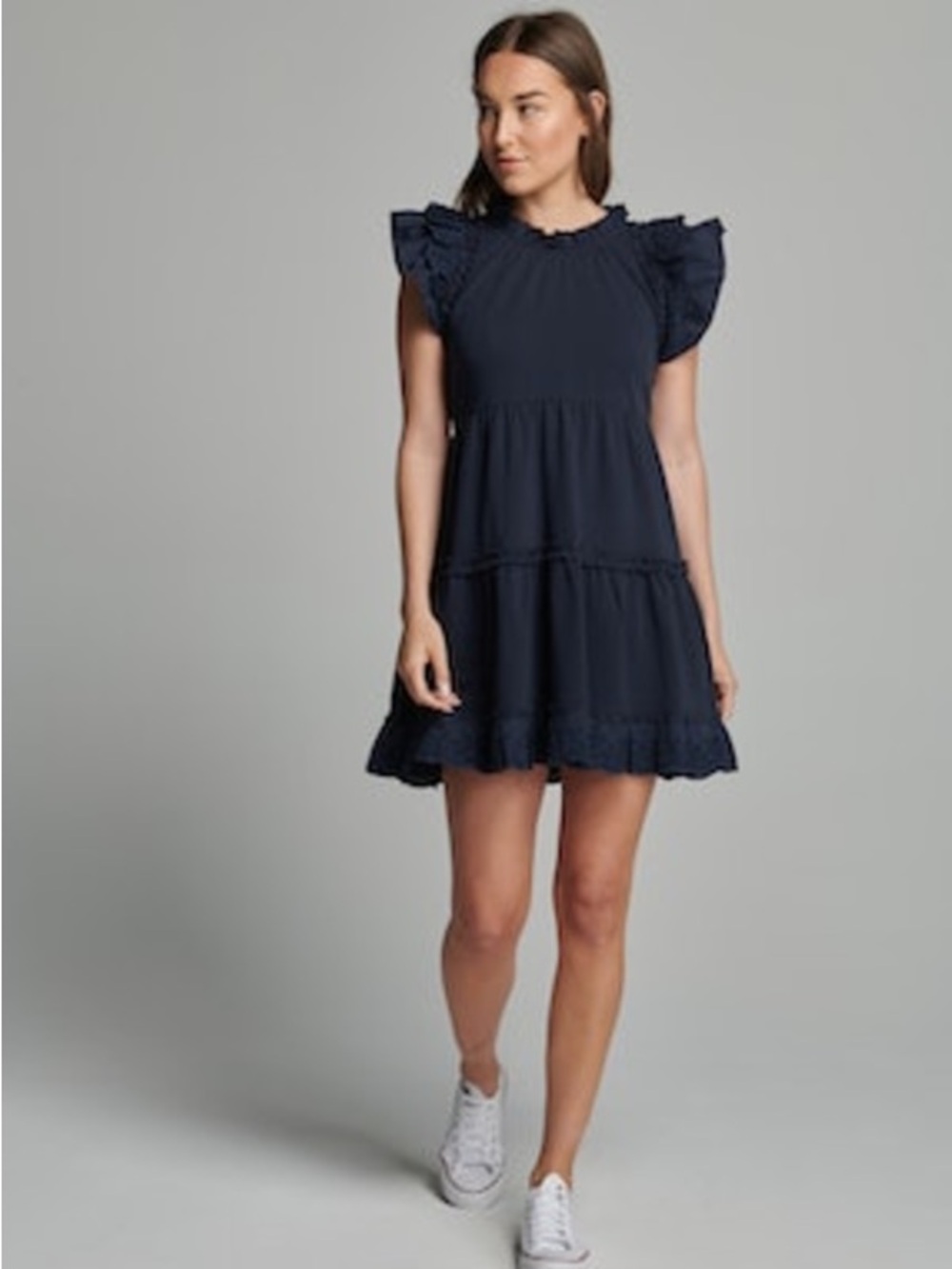 sundays Harlow Dress in Navy with Ruffles Size Small - C11-727
